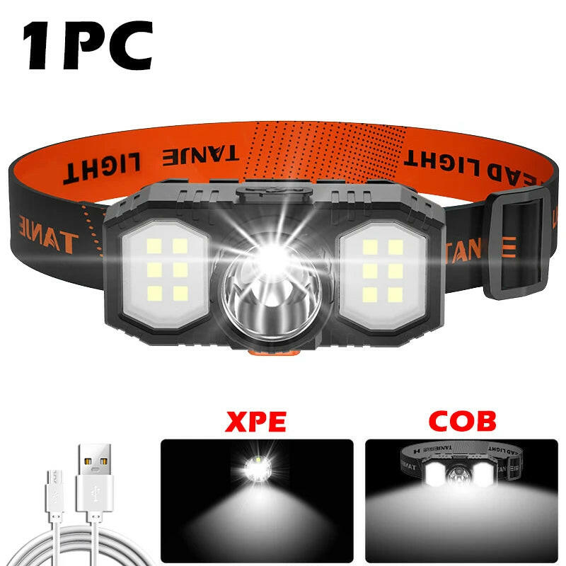 Led COB Strong Light Headlamp USB Rechageable Headlight Portable Fishing Camping Outdoor Waterproof Head Lamp Work Flashlight-WAYBIKER