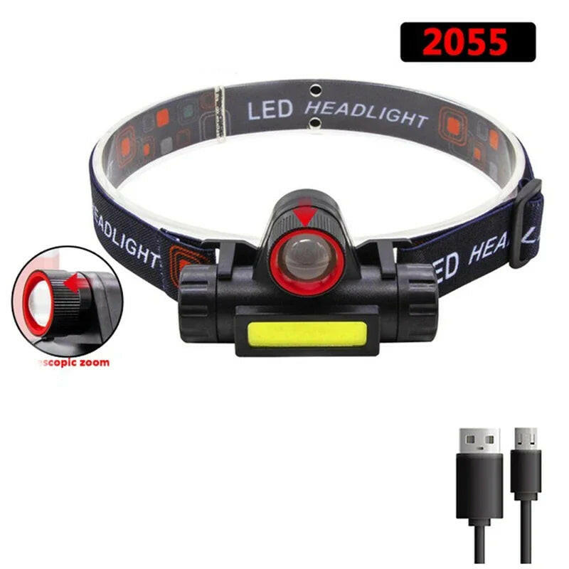 XPE+COB Headlamp Fishing Camping Headlight Built-in Battery Portable Work Light Dual Light Sources With Tail Magnet Detachable