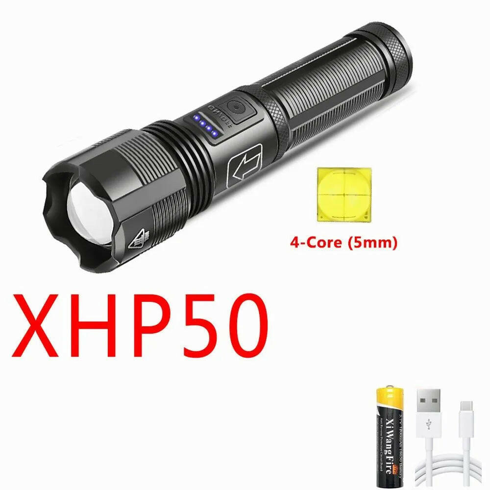 XHP70 Flashlight 4 Core Led Light Aluminum Alloy XHP50 Tactical Hunting Torch USB Rechargeable Zoom Lantern 18650 AAA Battery