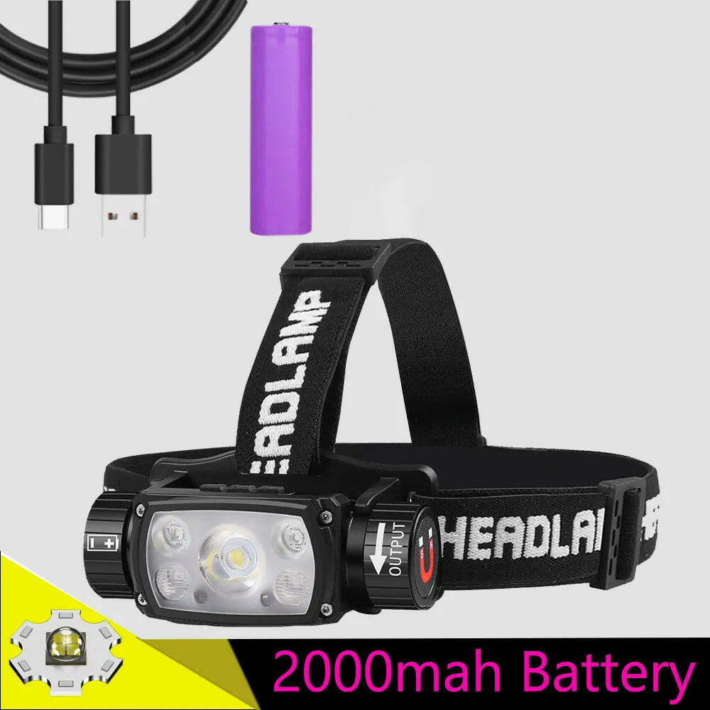 XHP50 LED Headlamp Sensor Headlight Flashlight 18650 21700 USB Rechargeable Outdoor Head Lamp Torch Red Light Modes Work Lamp