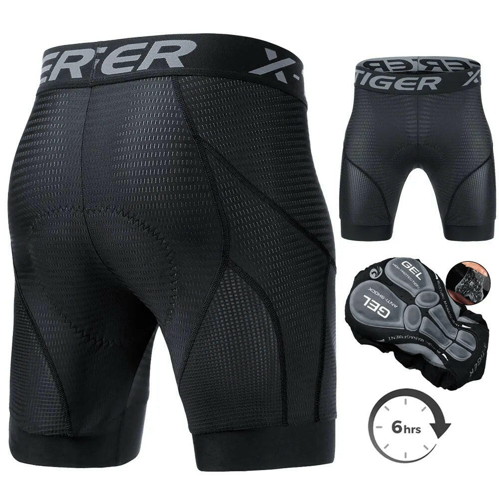 X-TIGER Men's Cycling Underwear Shorts 5D Padded Sports Riding Bike Bicycle MTB Liner Shorts with Anti-Slip Leg Grips-WAYBIKER