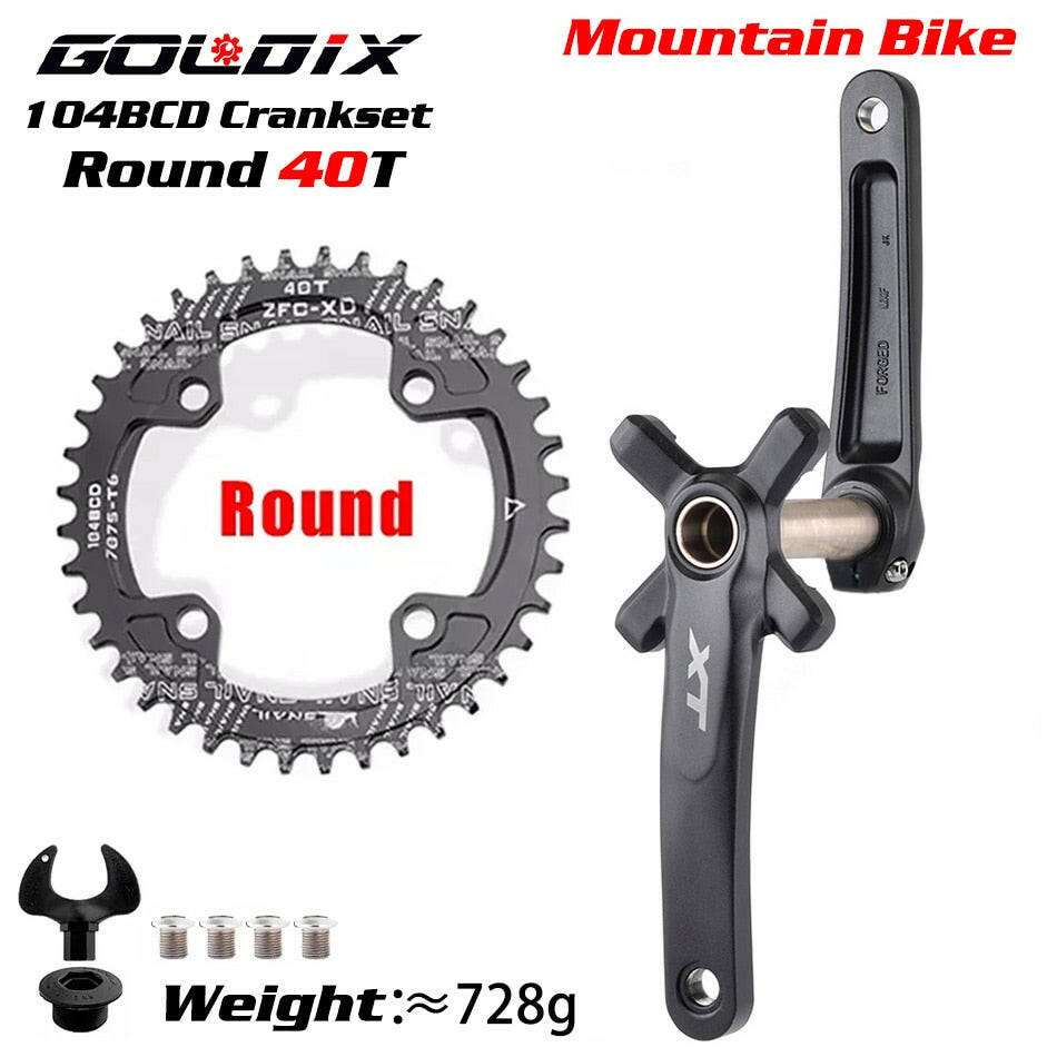 XT Bicycle Crankset 104BCD MTB Bike Crank Chainring Bike 170mm 175mm Black Round Oval 32T 34T 36T 38T Aluminum Alloy with Bottom