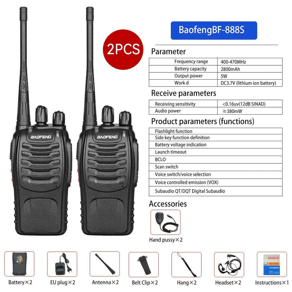 2Pcs/Lot baofeng BF-888S Walkie Talkie Two-way Radio Set BF 888s UHF 400-470MHz 16CH walkie-talkie Radios Transceiver-WAYBIKER