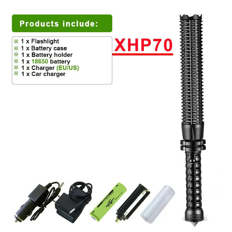 XHP70 Telescopic Flashlight Self Defense Powerful LED Tactical Baseball Bat Flashlight Torch Rechargeable Lantern