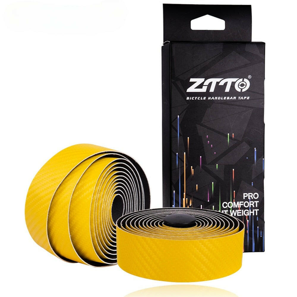 ZTTO Professional Road Bike Bicycle Handlebar Carbon Fiber Pattern EVA PU Bar Tape Soft Cycling Damping With 2 Bar Plug