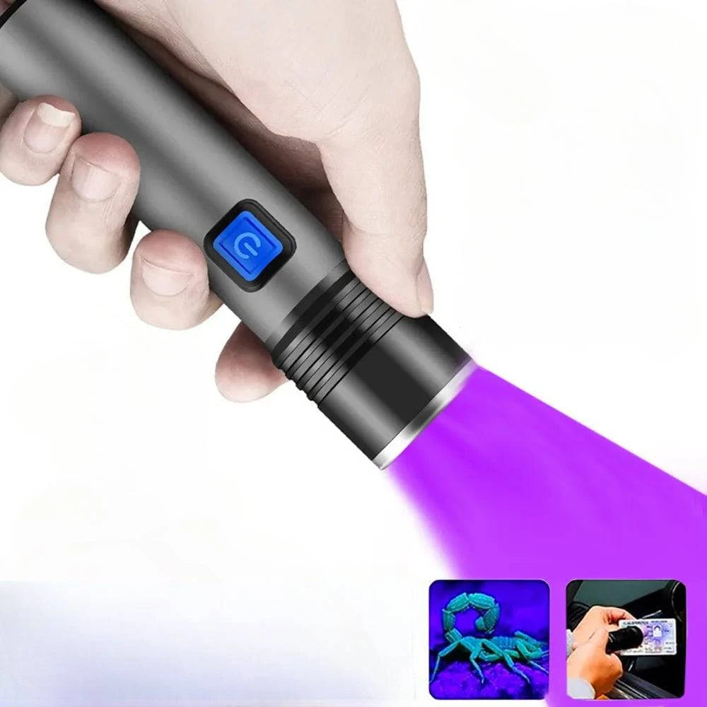 395nm UV Flashlight Blacklight Zoomable USB Rechargeable UV Light Ultraviolet Flashlight for Pet Urine Detection Resin Curing